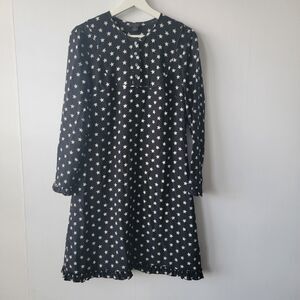 J.Crew Collection womens Star Print Dress Size 2 reffed 100% Silk Long Sleeve
